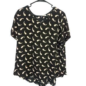 Pleione black pink paisley short sleeve blouse top women's size XL